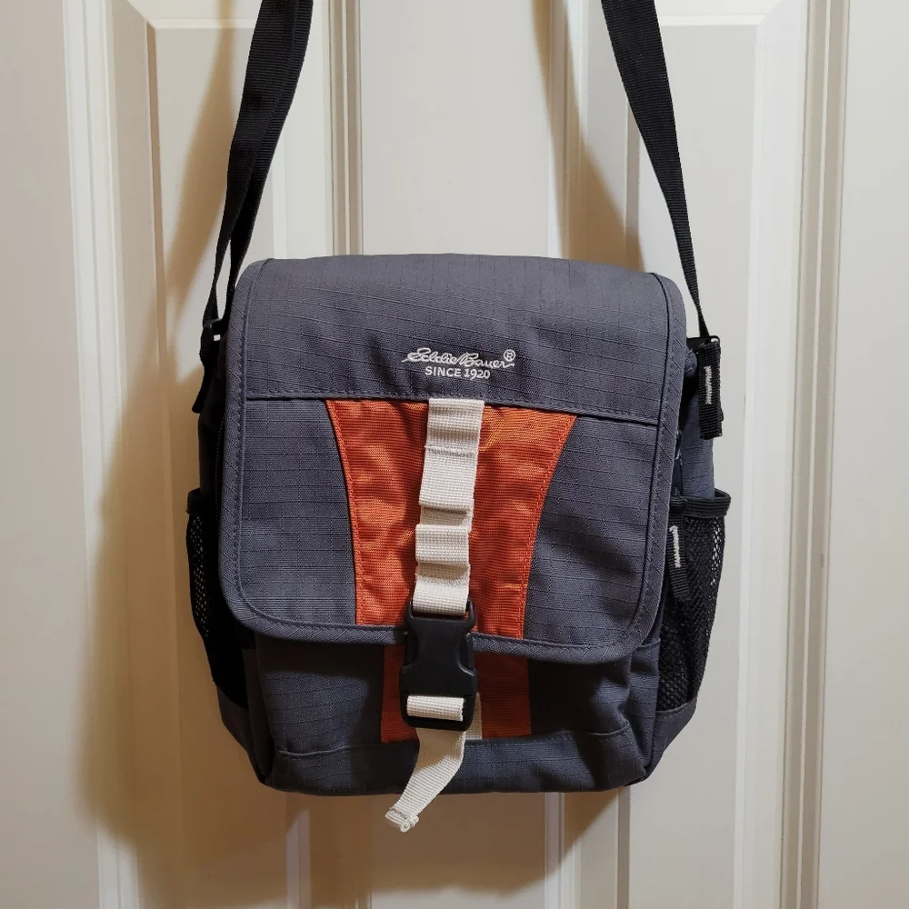 Eddie Bauer Gray Orange Messenger Cross Body Nylon Travel Bag All Sports Unisex
